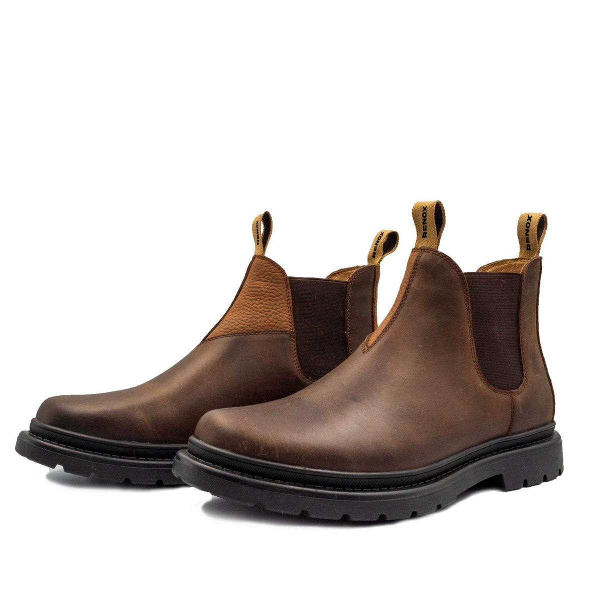 Renox Botines Chelsea Cuero Impermeable Café Hombre │ Original 2