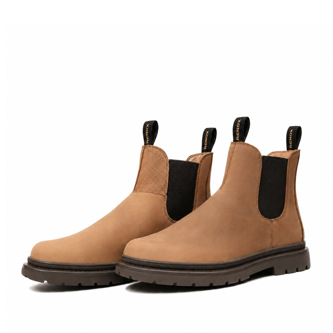 Botin Original 2 Renox de cuero cafe claro con diseño Chelsea y suela antideslizante para uso diario