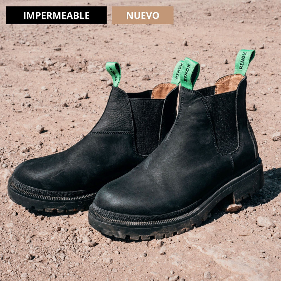 Renox Botines Chelsea Cuero Impermeable Negro Mujer │ Original 2